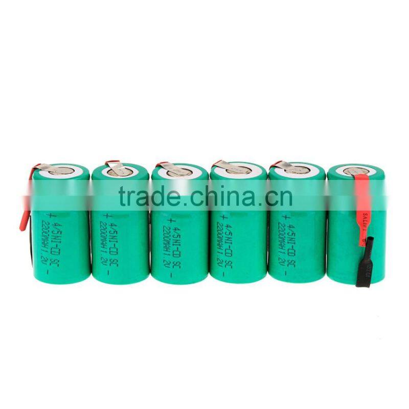 Hot 2Pcs NiCd 4/5 SubC Sub C 1.2V 2200mAh Rechargeable Battery with Tabs- Green color