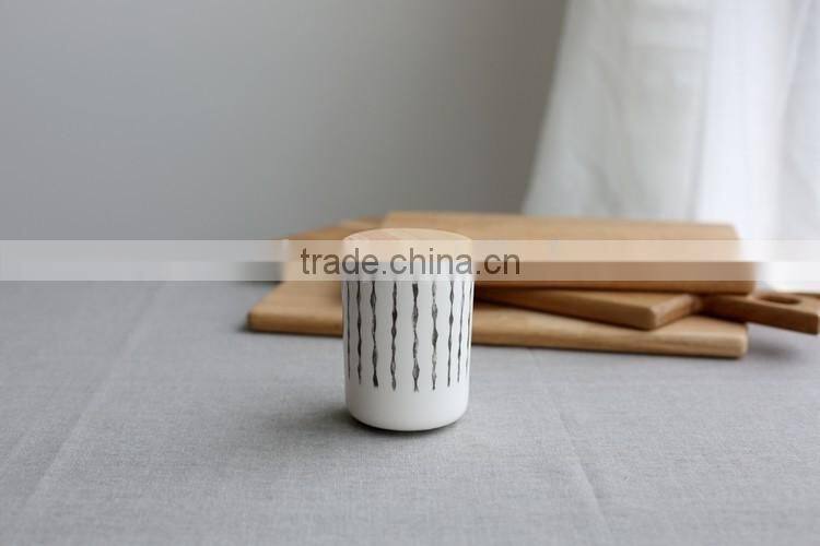 customized small ceramic storage jar with wood lids