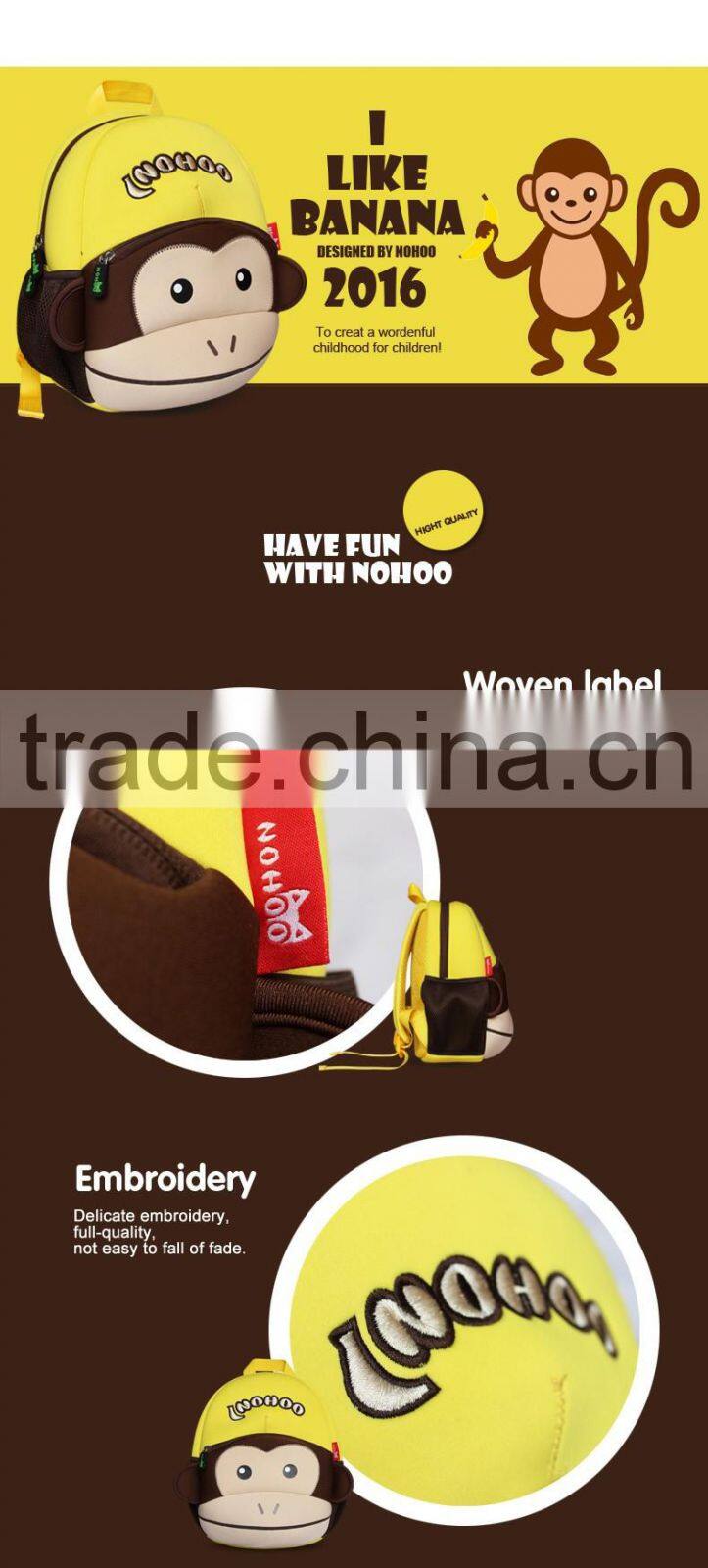 Cheap Child Monkey Shaped Cartoon Gift School Backpack Bag Kids Zoo Animal Backpack Waterproof