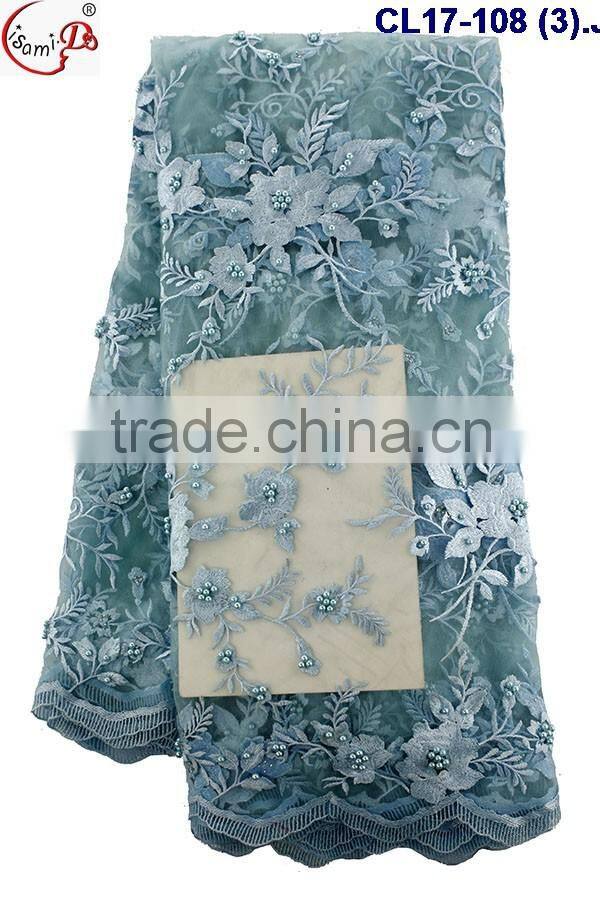 CL17-108 high quality embroidery mesh lace african french beaded net lace fabric with beads