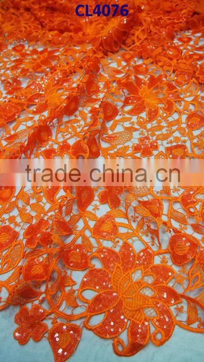 CL4076 peach 2014 New fashion sequins lace with factory price,solf and unique pattern 5 yards