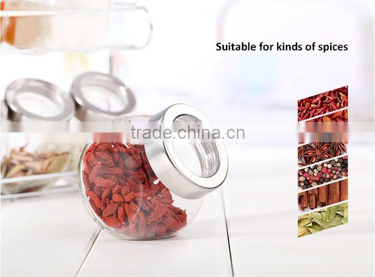 5pcs Clear Glass Spice Shaker With Stainless Steel Shelf