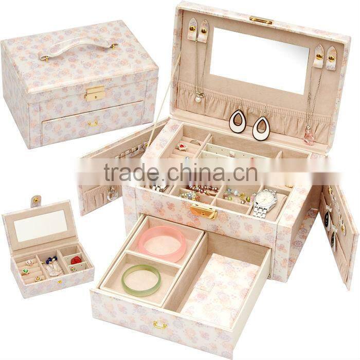 Fancy luxury jewellery storage red jewellery box with mirror for earrings, necklaces and rings, cheap mirror jewellery gift box