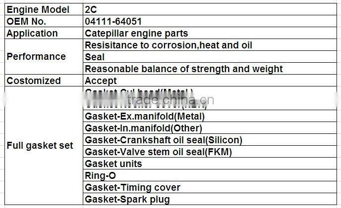 2C Car Engine Accessories Full Gasket Set Engine Gasket With Cylinder Head Gasket For CARINA COROLLA 04111-64051