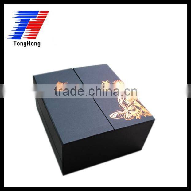 Custom black luxury two bottles wine pakcaging paper box for sale