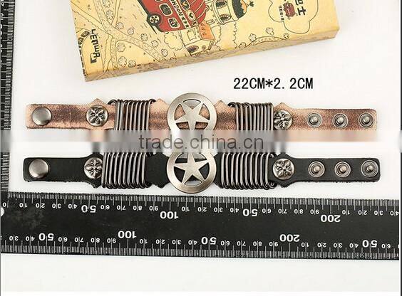 Antique Star Charming Double Layers Brown Leather Wrap Bracelet