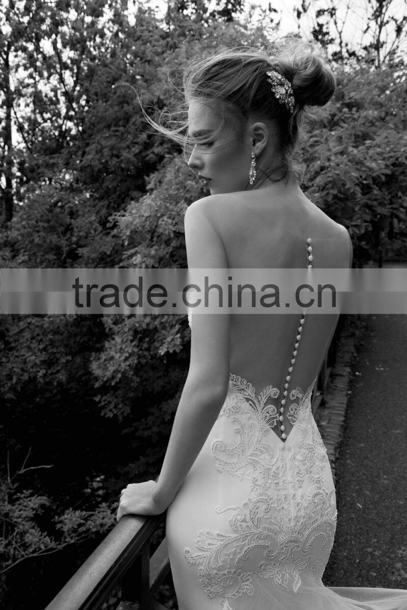 AR01 Long Train Sexy See Through Mermaid Wedding Dress Custom Made
