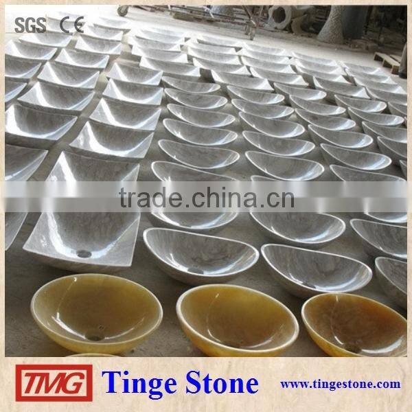 Beige onyx stone sink round shape style