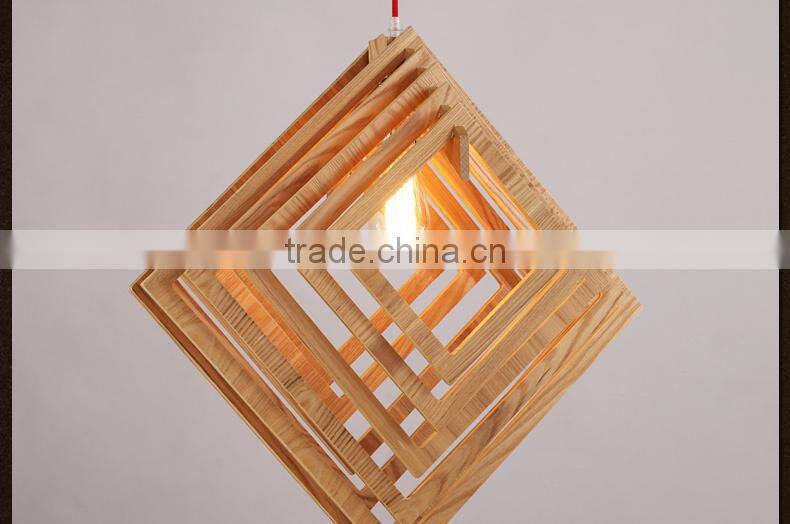 Nordic Creative Brief Wooden Pendant Lamps Square Shape Living Room Bedroom Lighting Fixtures Holiday Living Christmas Lights