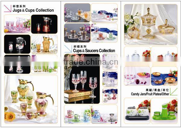 Colorful rose pattern glass cup and saucer set