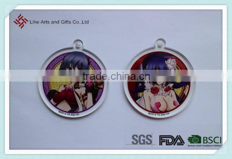 Manufacture acrylic material cartoon sex girl round keychain