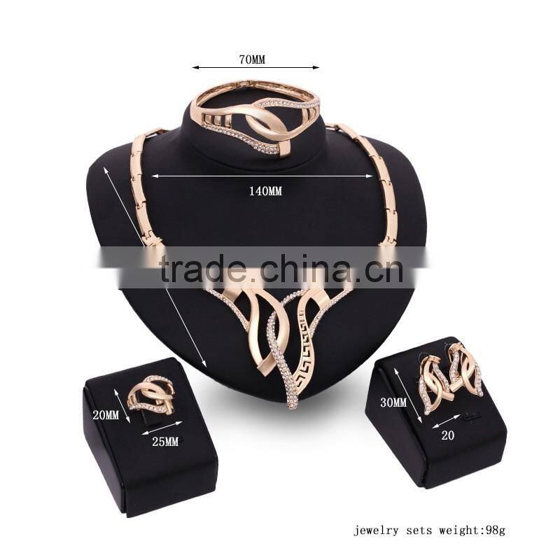 Wholesale Good Quality Wedding Jewelry Set Gold Metal Crystal Stone Knotted Necklace Earring Set 4PCS Jewelry Set For Women