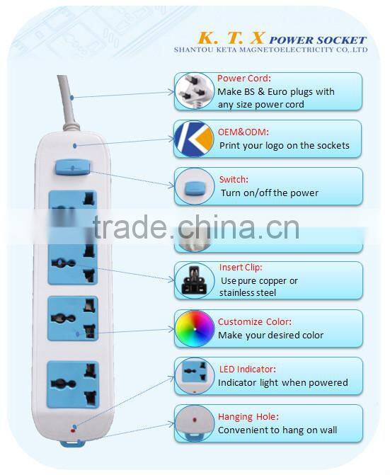 4 Way Electrical Outlet Socket, Wall Mounted Power Outlet Socket