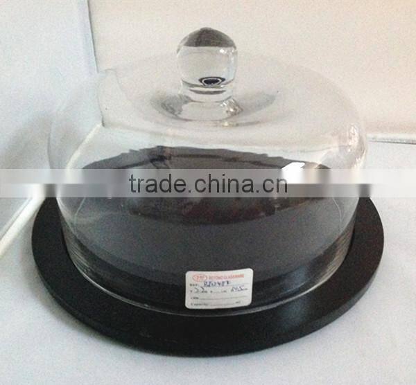 clear glass cake holder with wood stand