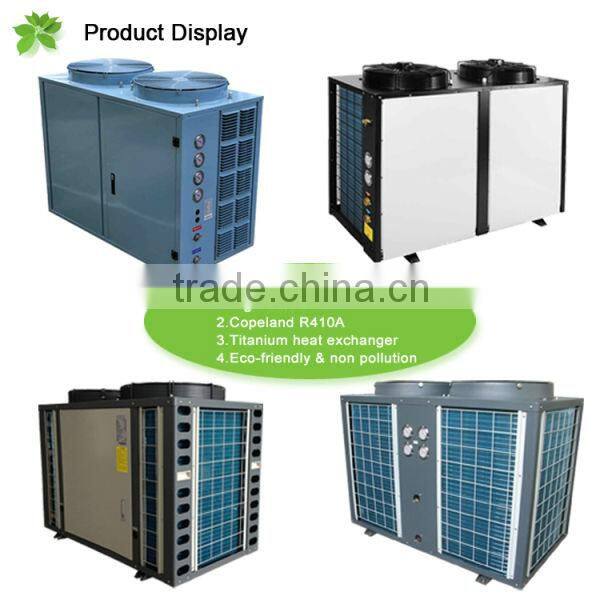 All day heating 30deg.C for 25~240cube meter water 12kw/19kw/35kw/70kw COP4.62 thermostat swimming pool heat pump split top fan