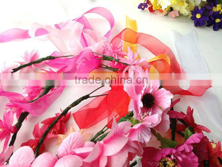 Fashion Mary Girl Flower Garland 100% handmade Pink Rose head ornament Hawaii wreaths