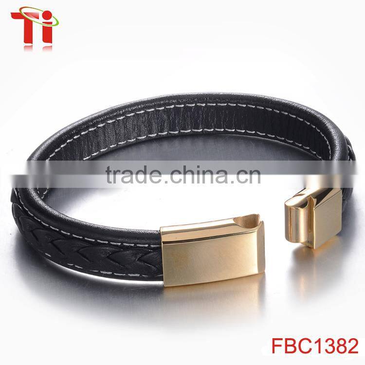Genuine leather rope magnetic bracelet locking stainless steel bracelet for men