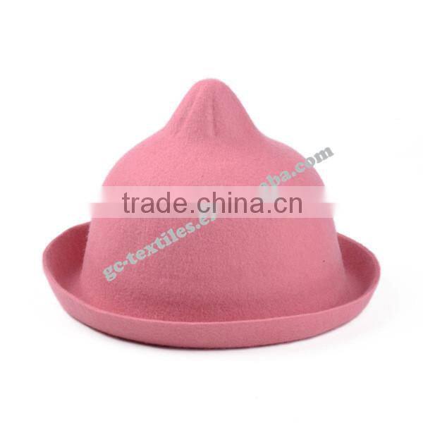 hot new products for 2014 Fall and winter Pointy top curling woolen Fedora ladies hats felt cat ear hat wholesale for men with f