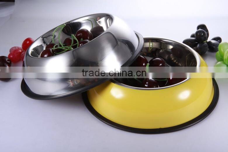 High quality stainless steel 18/8 pet bowl with melamine base, double dog bowl for both water and food
