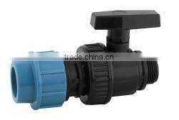 hdpe double union pp ball valve PN16(straight)pp compression fitting for H DPE pipes /plastic ball valve