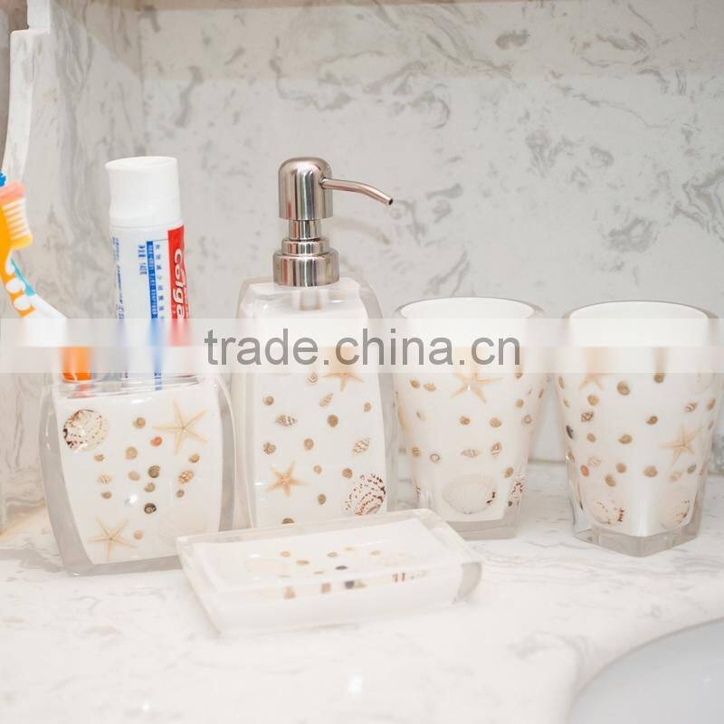 2015 Ocean Series shell Design Resin Bathroom Accessories Set , bathroom accessory set