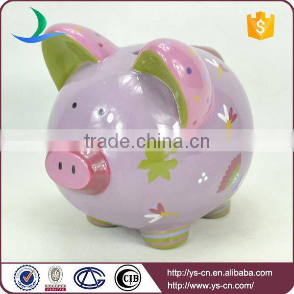 2015 Hotsale purple unbreakful Handprinting Ceramic Piggy Coin Bank wholesale for gift