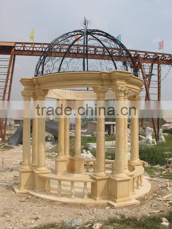 Cheap White Marble Gazobo with Iron Roof for Sale