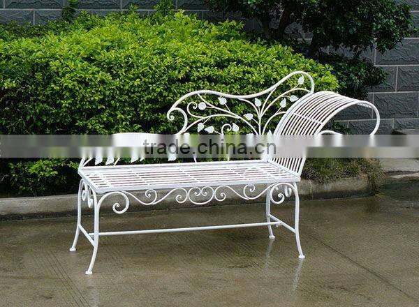 Cream white decorative garden metal bed bench