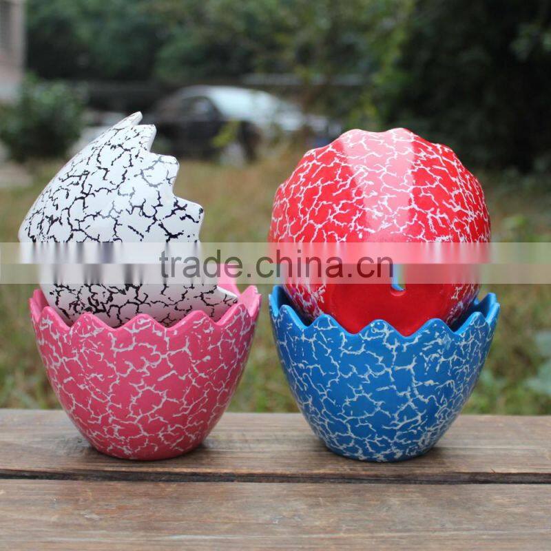 New design printing crack eggshell shape colorful ceramic planter