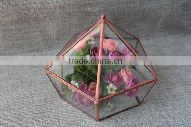 Wholesale geometric glass greenhouse keepsake flower Box jewelry box