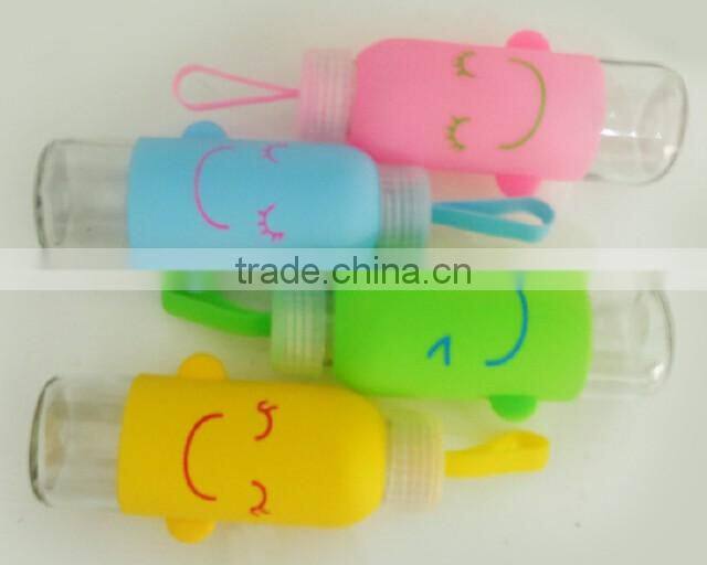 X008 Portable 300ML glass bottle Student bottle with silicone sleeve smile water sport bottle