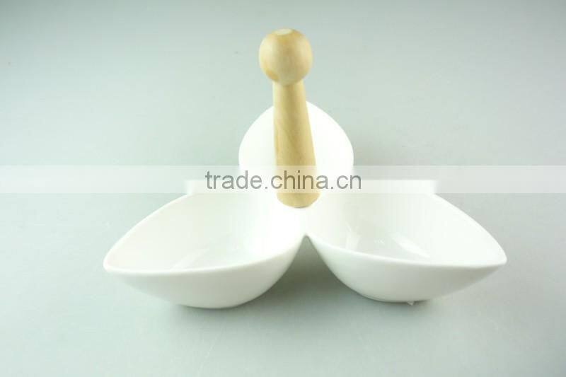 White ceramic porcelain desert plates / snack divided serving dishes