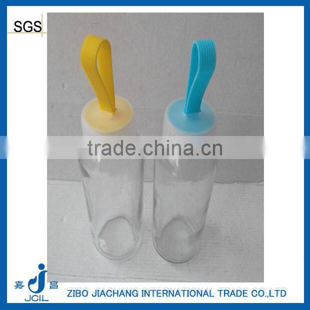 cheap clear glass water traveling bottle with handle and metal lid