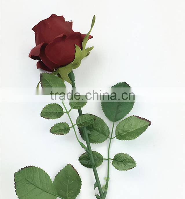 SJ442BZY red artificial single rose flower,fake fabric flowers for sale