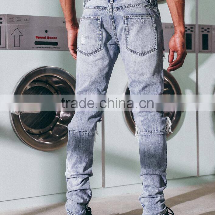 2017 summer latest design mid waist straight leg casual wash denim pants for men