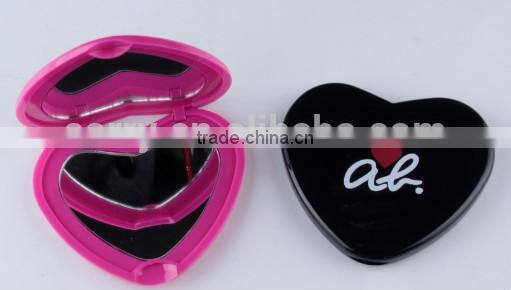 Plastic Heart-shaped folding sided mirror pocket mirror