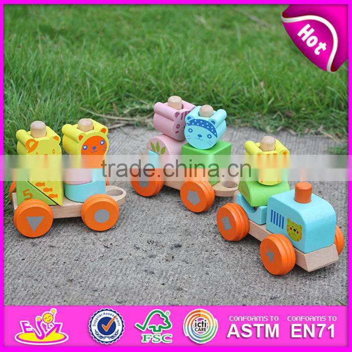 2015 Hot sale Wooden Blocks Train Set Toys Animal Vehicles Toys,Cute wooden animal blocks train toy,Pull Line Train Toy W04A066