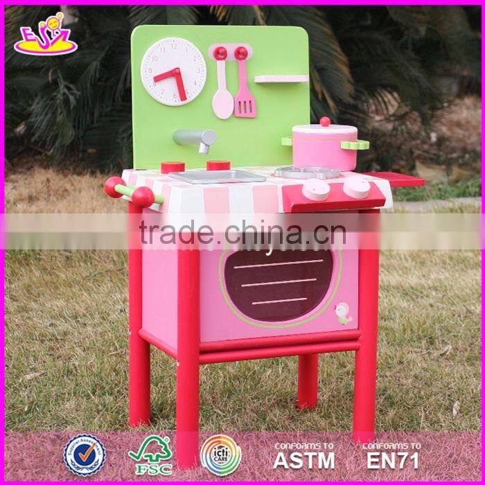 2017 new design mini pink wooden girls play kitchen W10C269