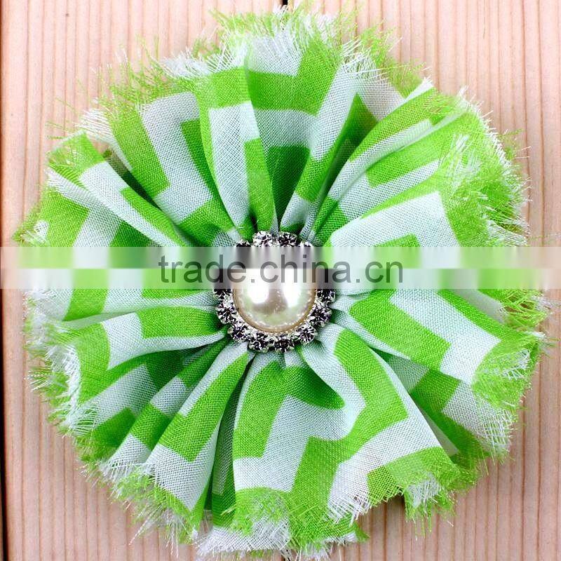 handmade fraying chiffon flower with pearl beads center for kids hair accessories for baby girl
