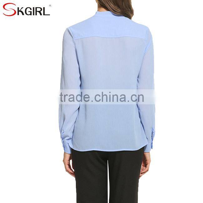 Casual loose fit tie-bow neck long cuffed sleeve office wear tops latest formal skirt chiffon blouse patterns for ladies