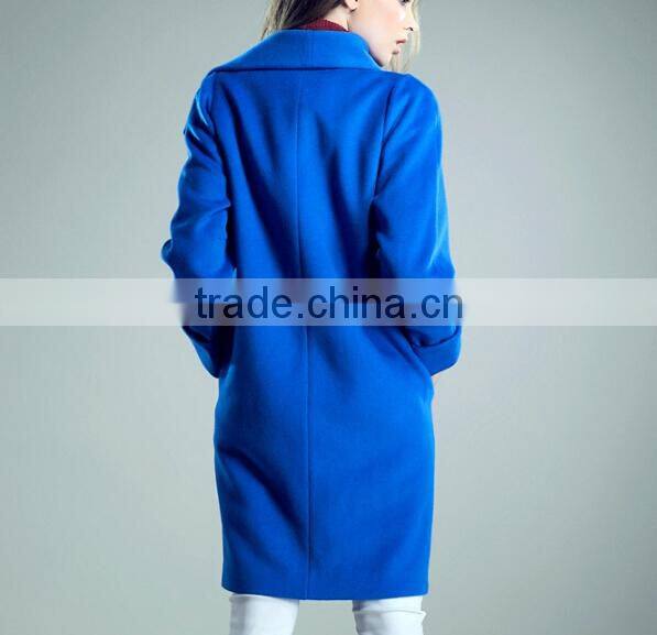 2015 ladies quality coat long sleeve woman oem wholesale factory wool/polyester coat