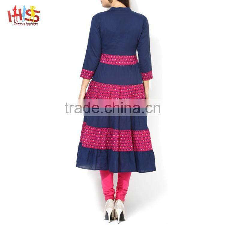 Latest pakistani kurti designs images navy blue and pink printed designer long ladies kurta design