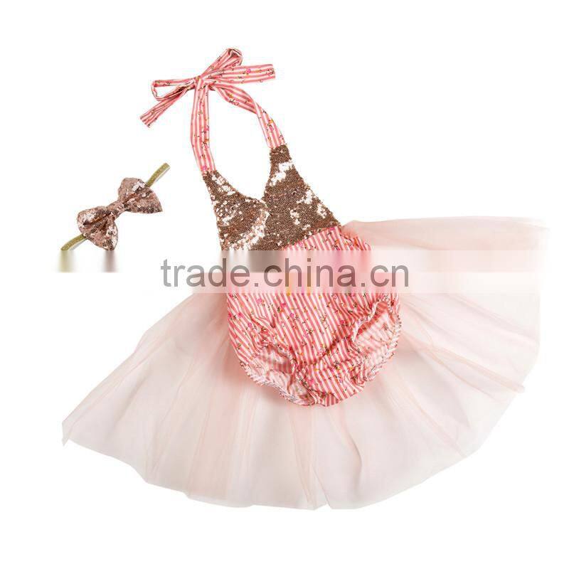 2016 china alibaba low price wholesale baby sequin romper tutu set with headband and skirt for dancing