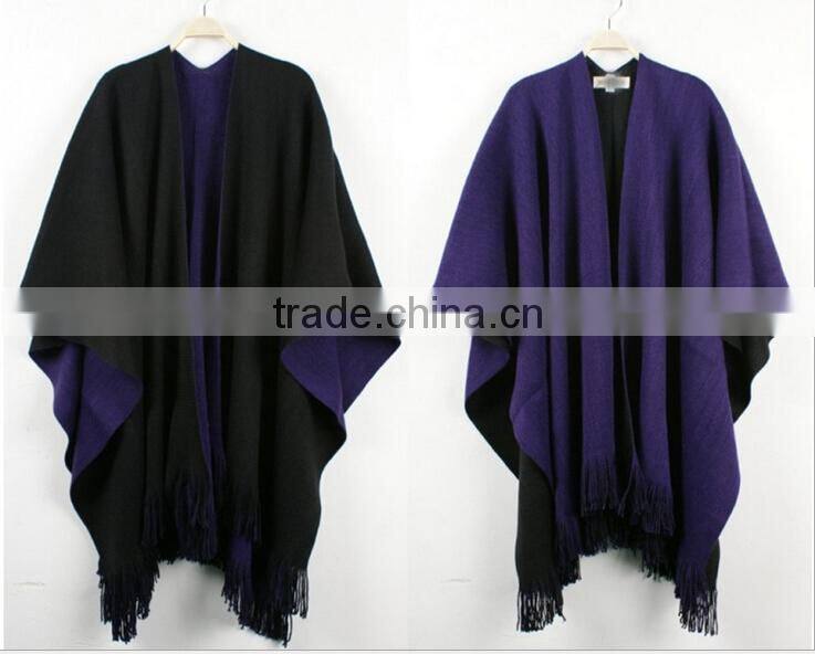 wholesale handmade black grey knitted wool poncho alpaca wool ponchos