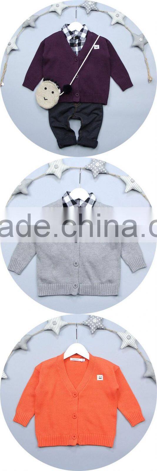 Latest 100% Cotton Solid Design Baby Wool Sweater Cardigan Design For Boys