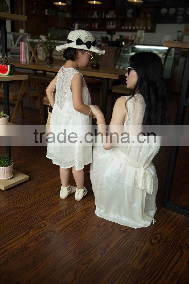 COOL KID ZONE summer white sleeveless chiffon princess dress matching mother and daughter dress