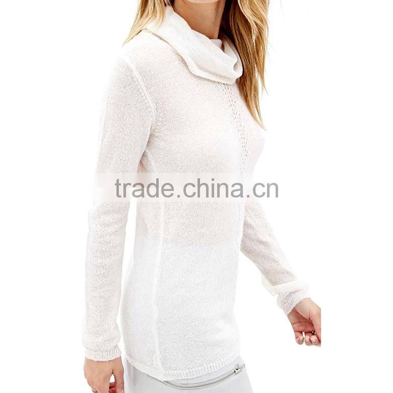 blank white pure color slim fit turtleneck long sleeve ladies long pullovers