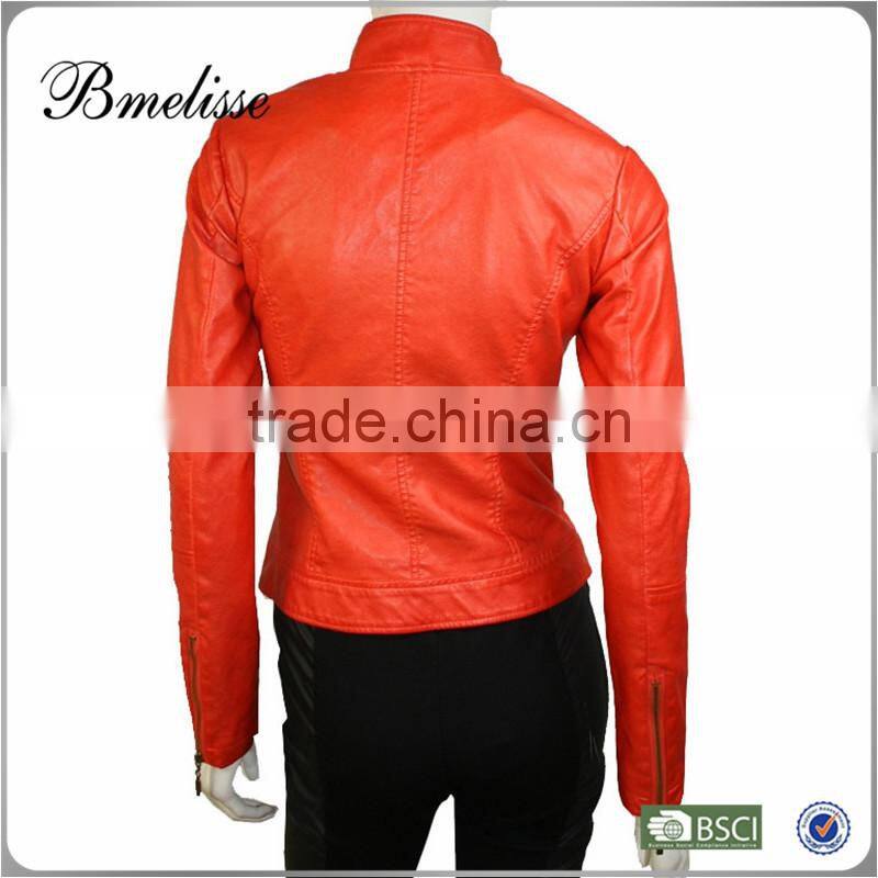 2014-2015 wholesale fashion fake fur jacket Stylish women's orange Leather Jacket
