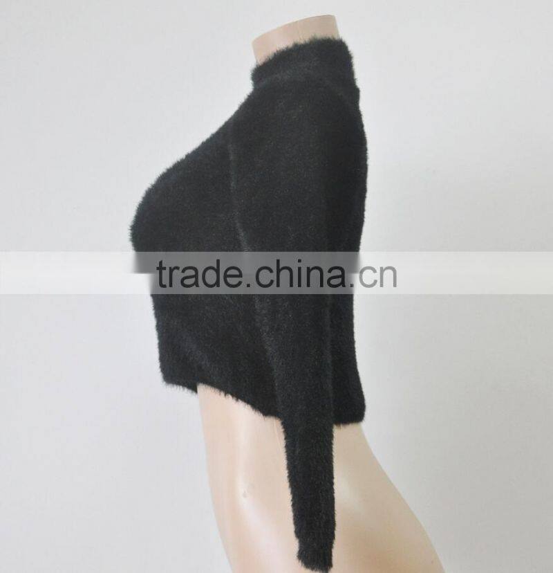 M1145 Runwaylover 2016 latest design fashion ladies fur turtleneck sweater tops