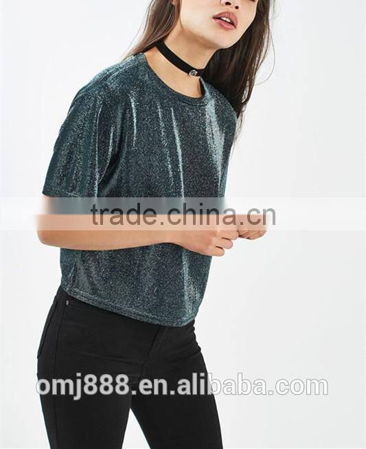 Wholesale fashion metallic shimmer t-shirt women